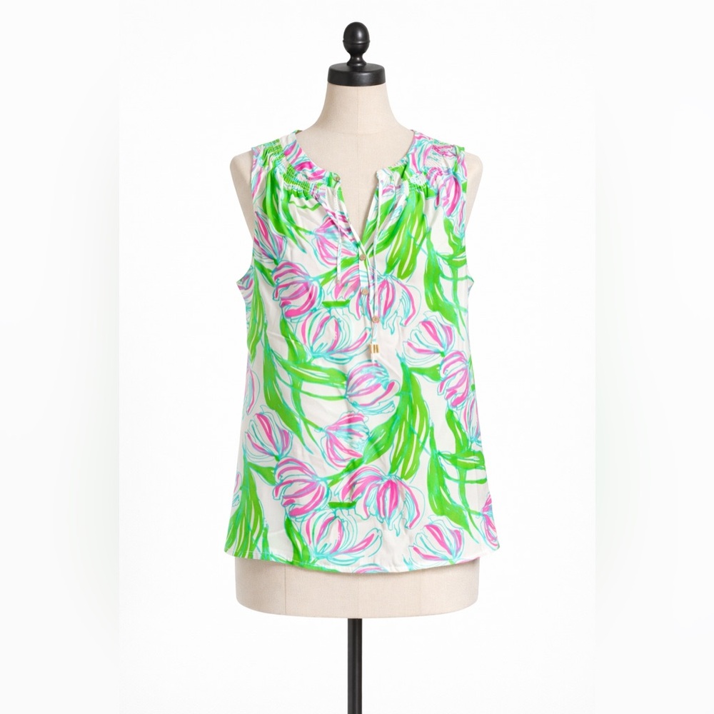 Lilly Pulitzer – Houston Sleeveless Silk Top Ring The Bellboy Tulip – Sz. M